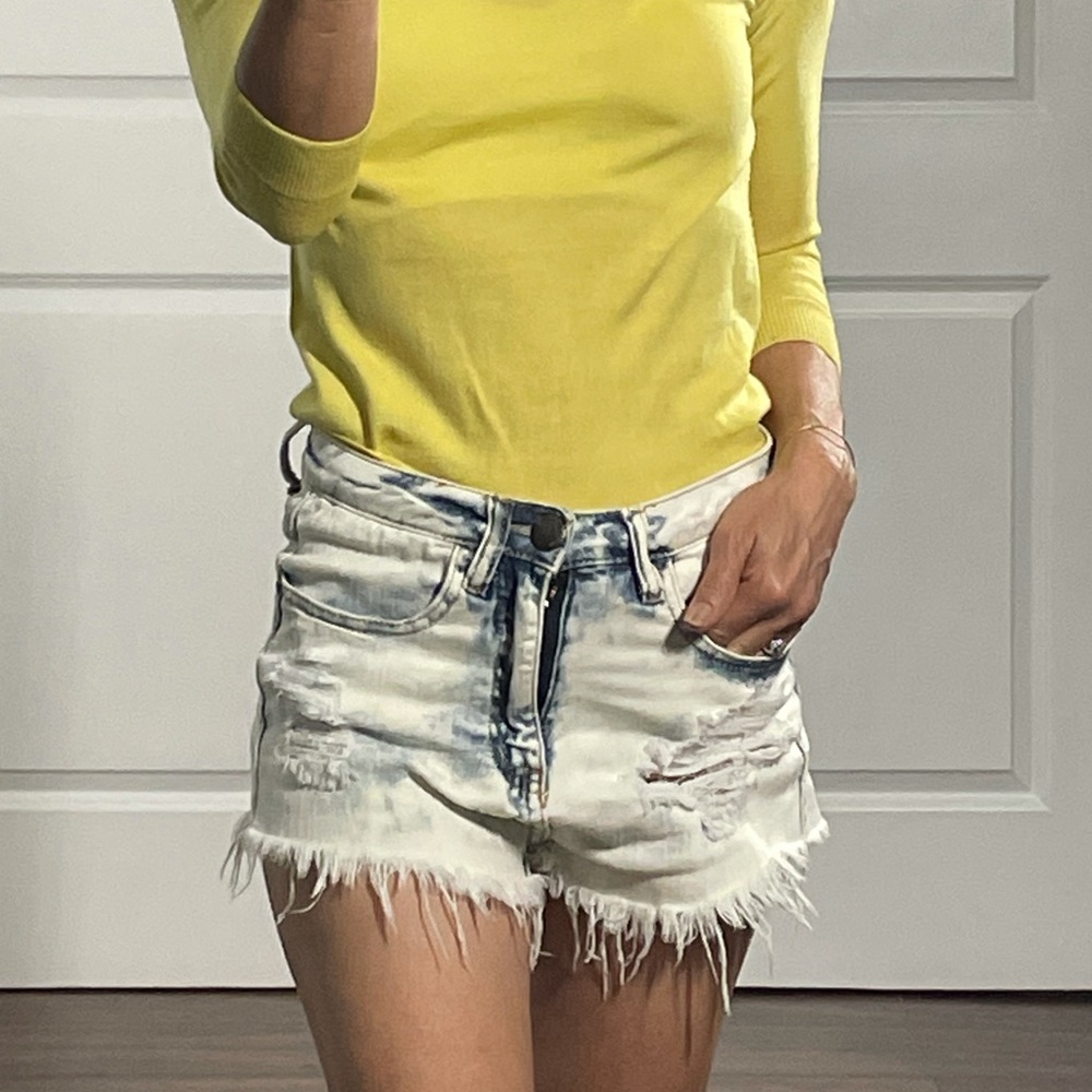 Machine Tie Dye Destroyed High Waisted Shorts 26 - Picture 4 of 6